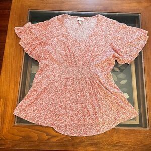 Isabel Maternity Medium Pink White Floral Flowy Top Butterly Sleeves CUTE!